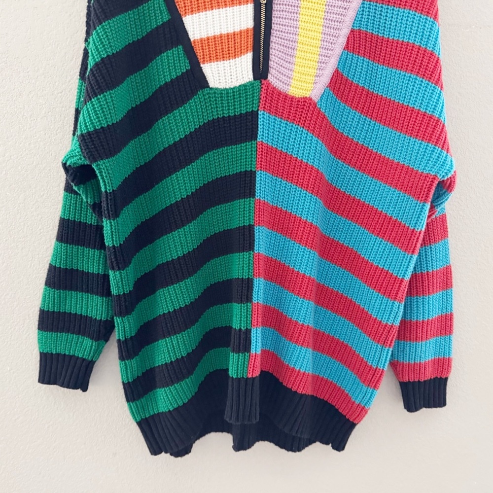 Staud Hampton Sweater Med Chunky Cotton Cabana Stripe Oversized Preppy Colorful - Picture 9 of 12